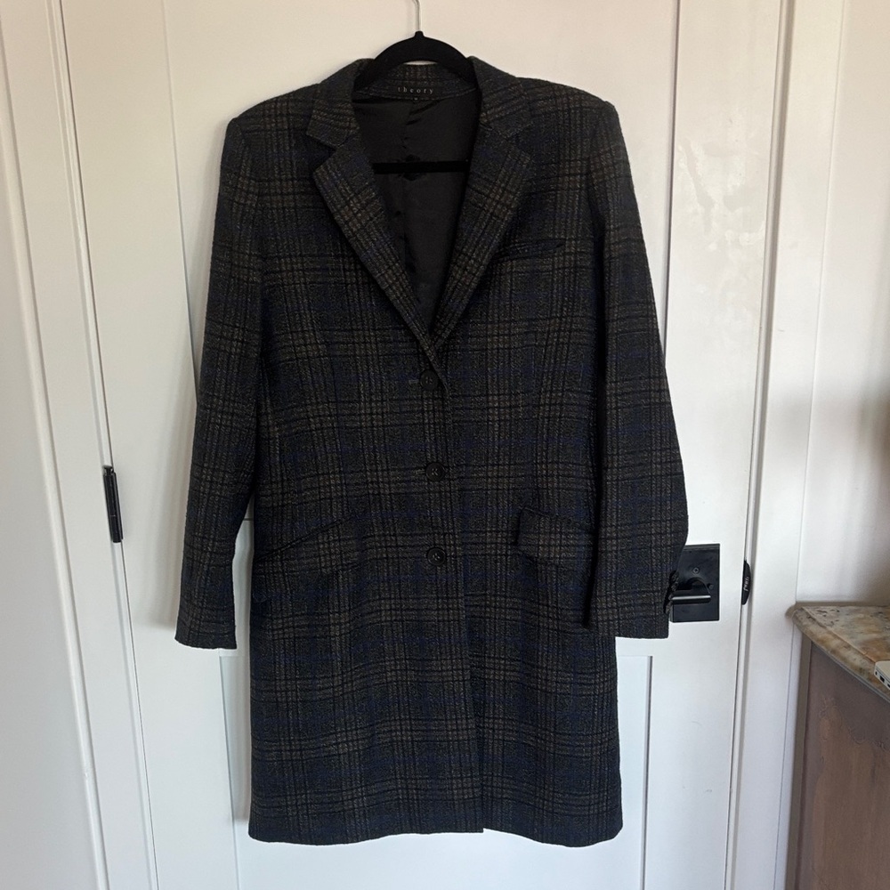 Theory Black and Gray Plaid Blazer